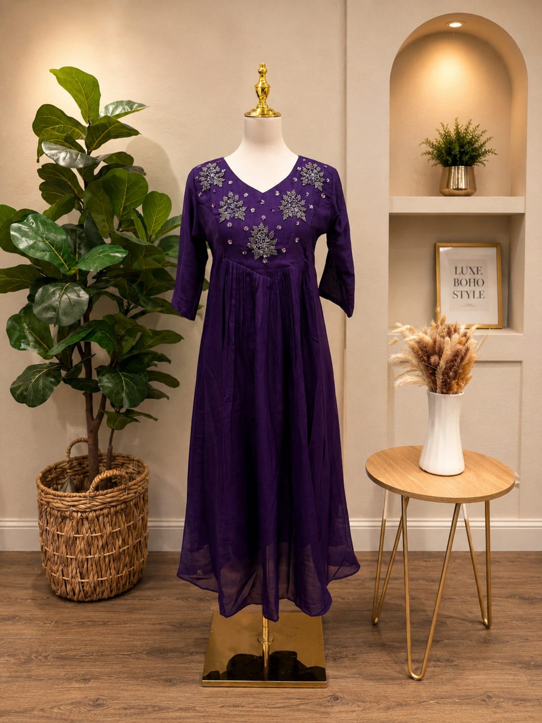 Royal Purple Embellished Georgette Anarkali Frock  Aanya Clothing Deals USA