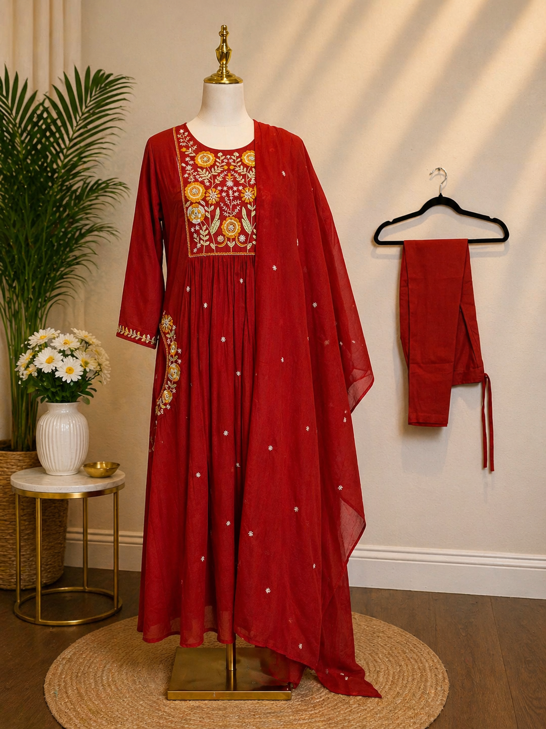 Dark Orange mul cotton 3 piece suit