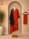 Dark Orange and Navy 3 piece kurta set with printed Dupatta