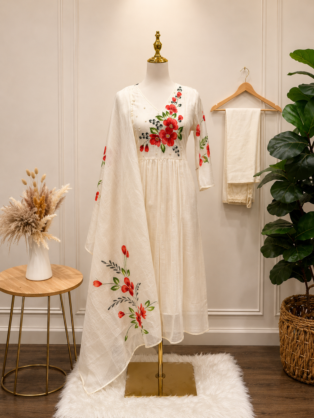 White kota Dress with Brush paint