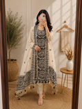 Monochrome Mandala Print Cotton Kurta Set with Dupatta