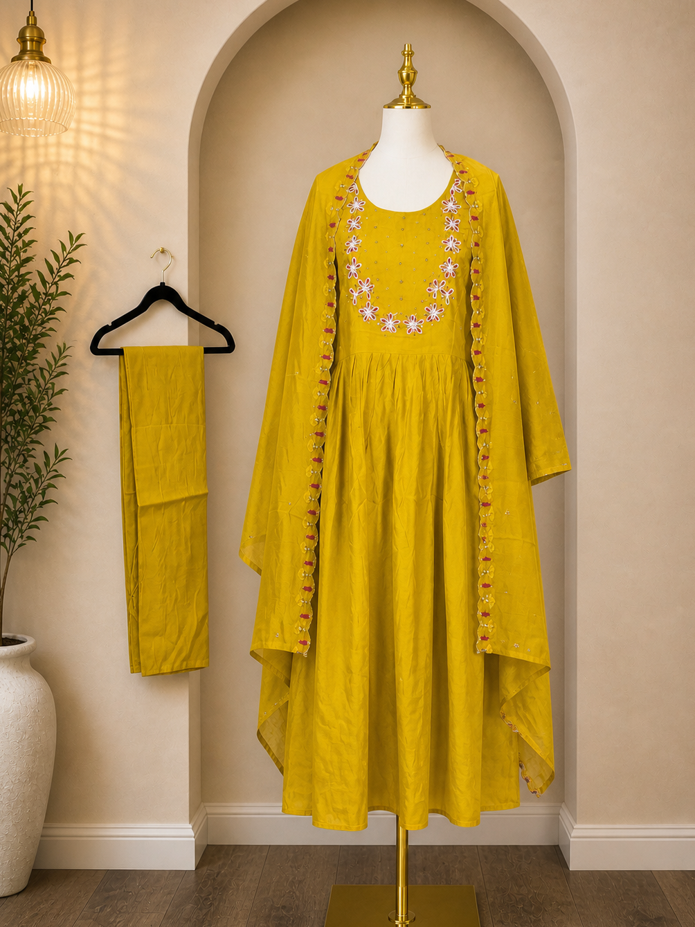 Mustard Yellow Chanderi 3 Piece Suit