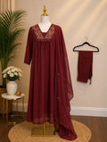 Maroon Mul cotton 3 piece suit