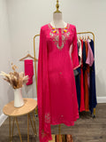 Rani Pink Embroidered crepe Blend 3 piece Suit