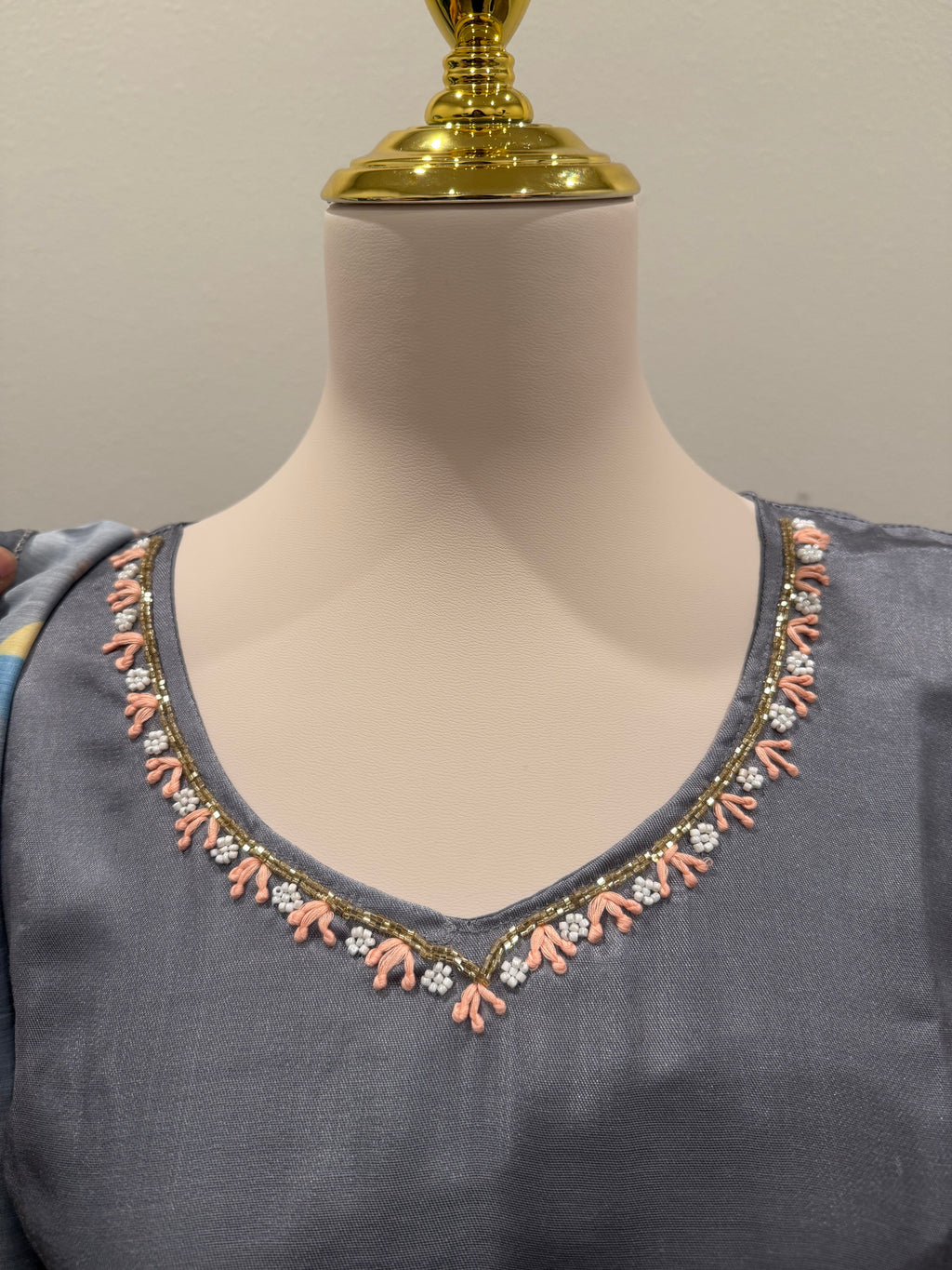 Grey 3 piece silk suit with crepe Dupatta