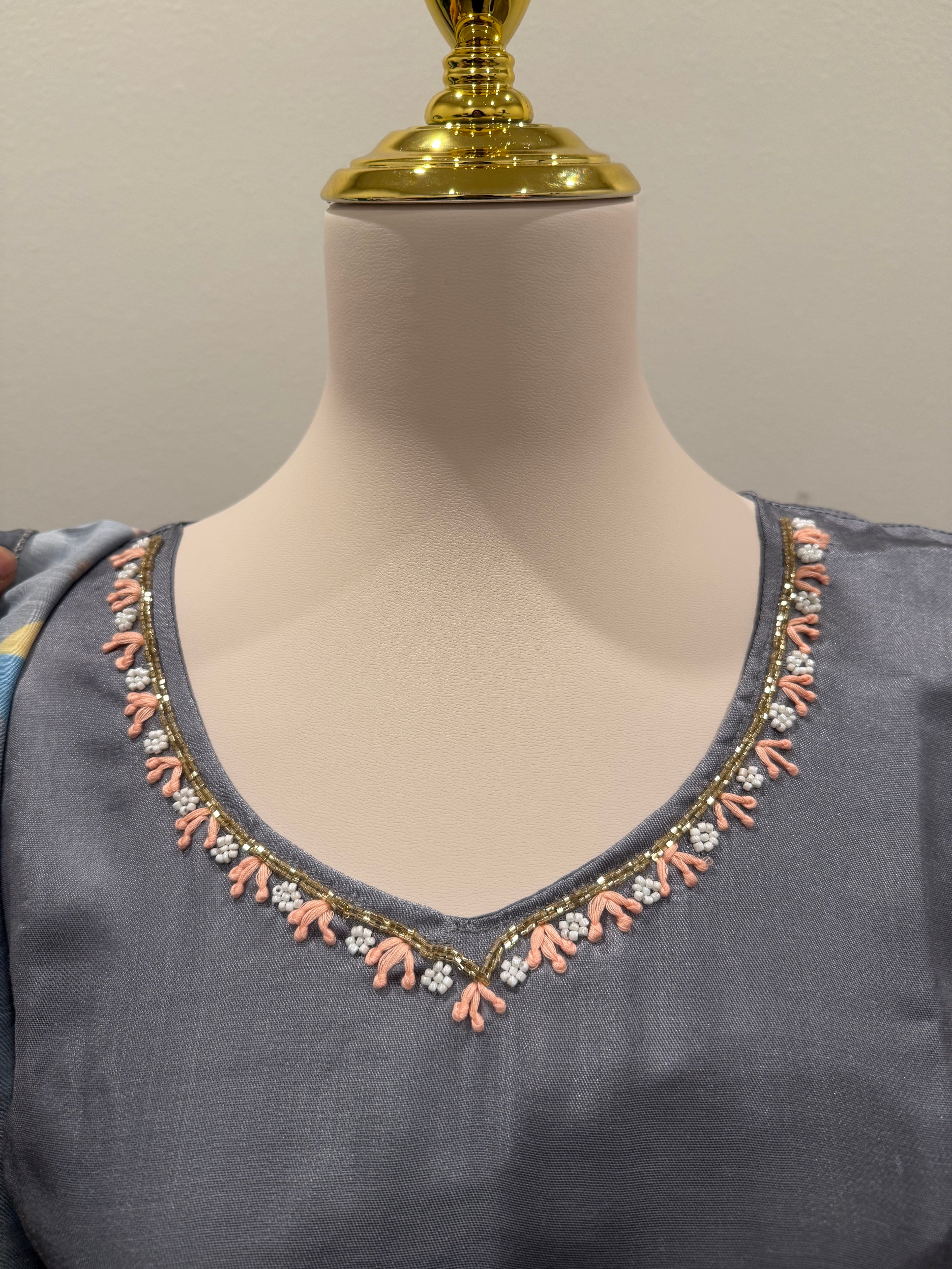 Grey 3 piece silk suit with crepe Dupatta
