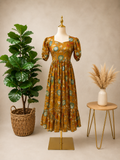Mustard Bloom Floral Midi Dress with Puff Sleeves ✨🌼