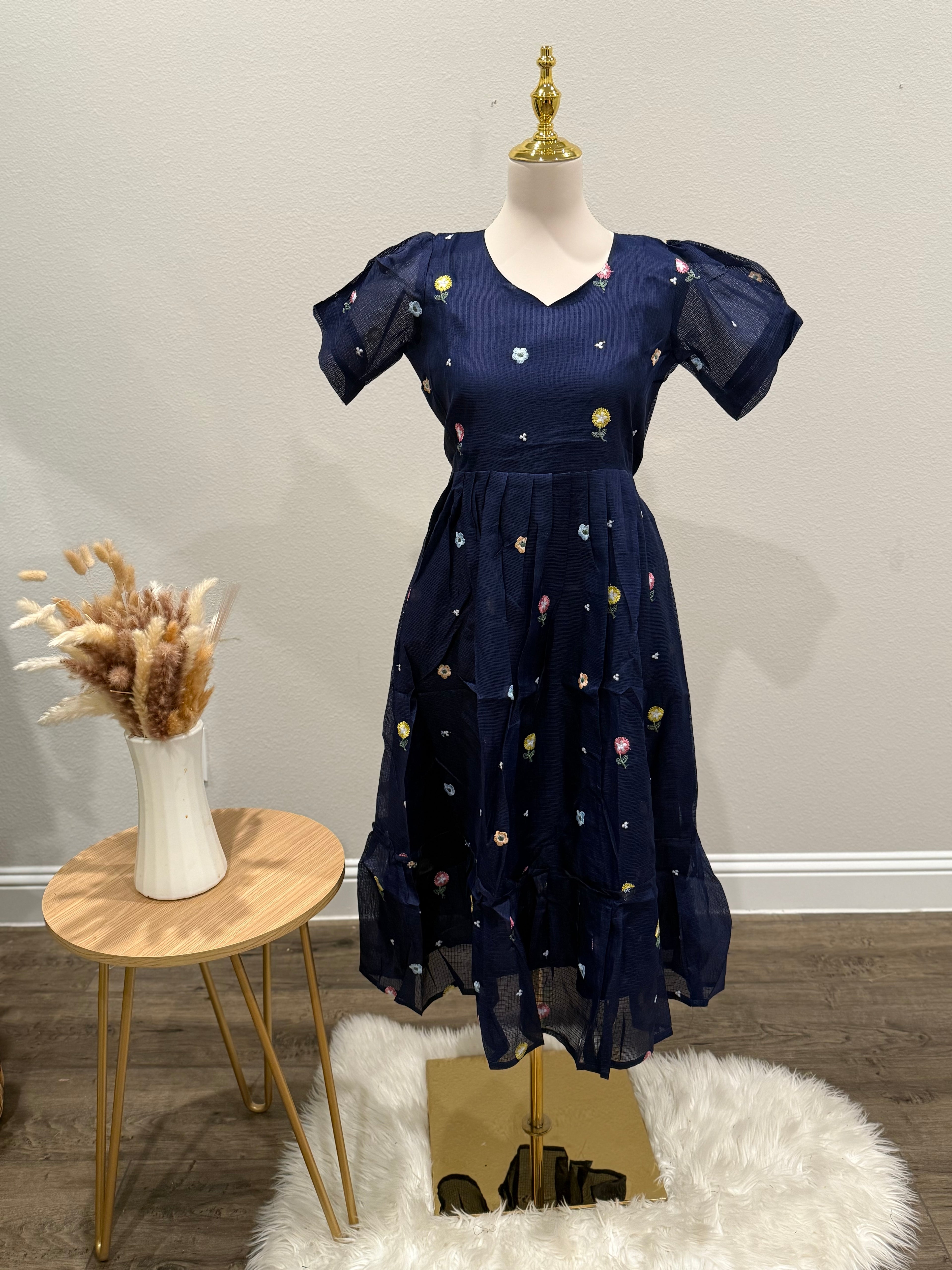 Ink Blue kota Frick with floral thread embroidery