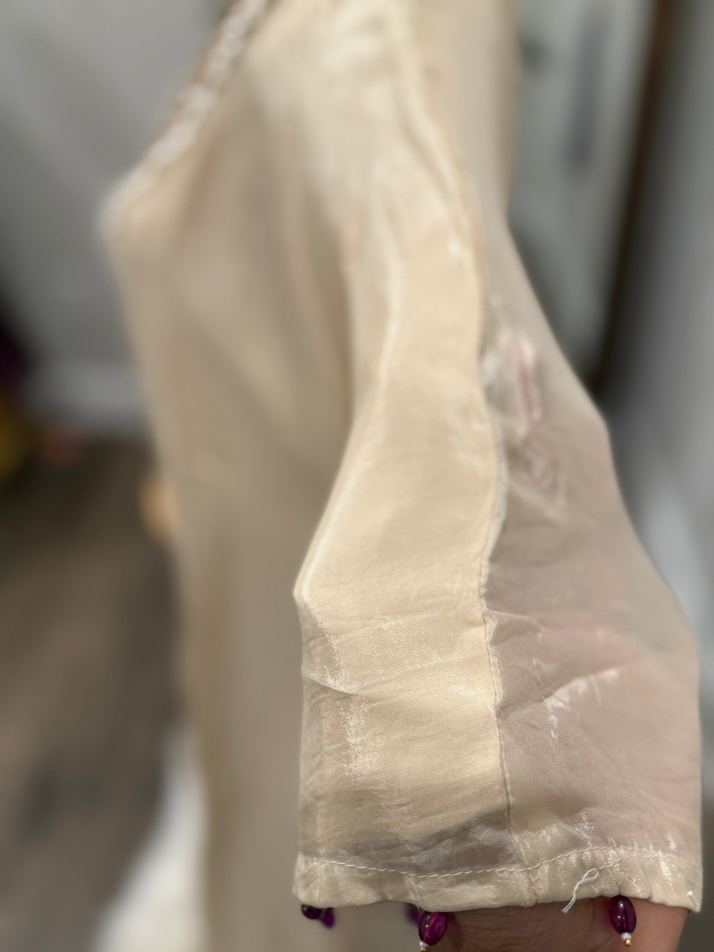 Royal Ivory with purple Kaftan with pearls (Loose fit style — size down for a more fitted look or choose your regular size for a comfortable loose fit)