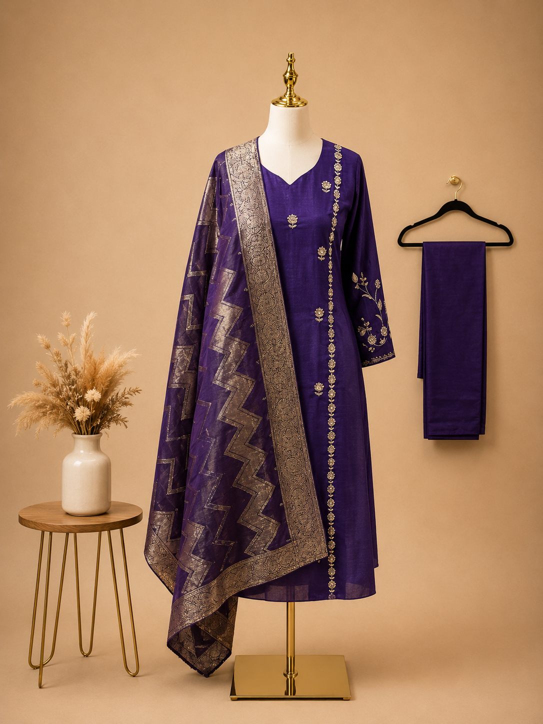 Premium Chanderi party wear suit with zardosi work