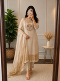 Elegant Ivory Chanderi Embroidered Suit Set with Zari Border Dupatta ✨