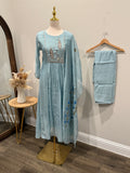 Powder Blue Mul Chanderi 3 piece suit