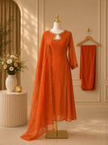 Rust Orange Pure Mul Chanderi  3 piece  Suit