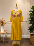 Mustard Yellow Chanderu Floral Embroidered frock( Size Up : Review size guide)