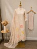 Pearl White Floral Tissue 3 piece Suit