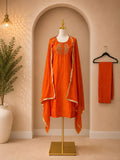 Orange Handwork Striaght Kurta set with Dupatta