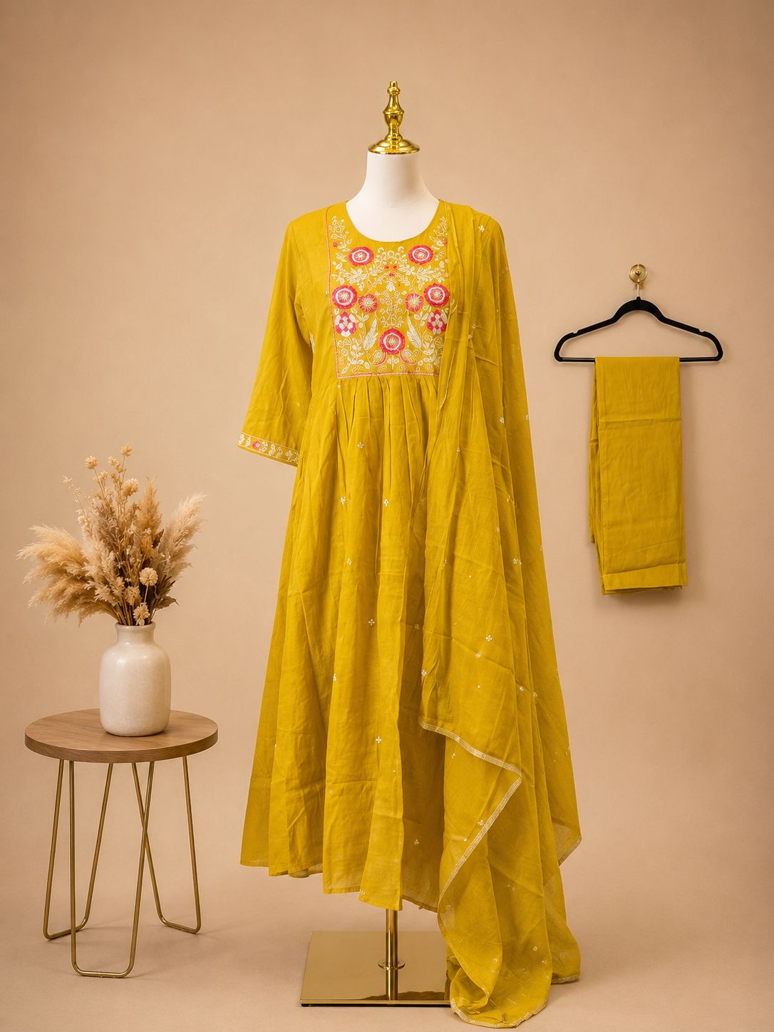 Mustard Mul Cotton 3 piece suit