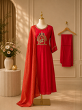 Crimson Peacock Russian Silk  Partywear 3 piece suit Set