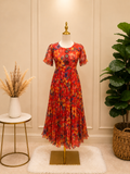Scarlet Tomato Red Pleated Shimmery Organza Frock