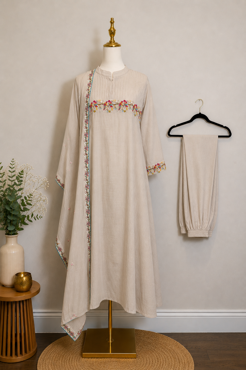 Ivory Birdsong 3 piece Suit with embroidery