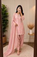 Soft Pink Shimmer Kurta & Dhoti Pant Set with Dupatta ✨
