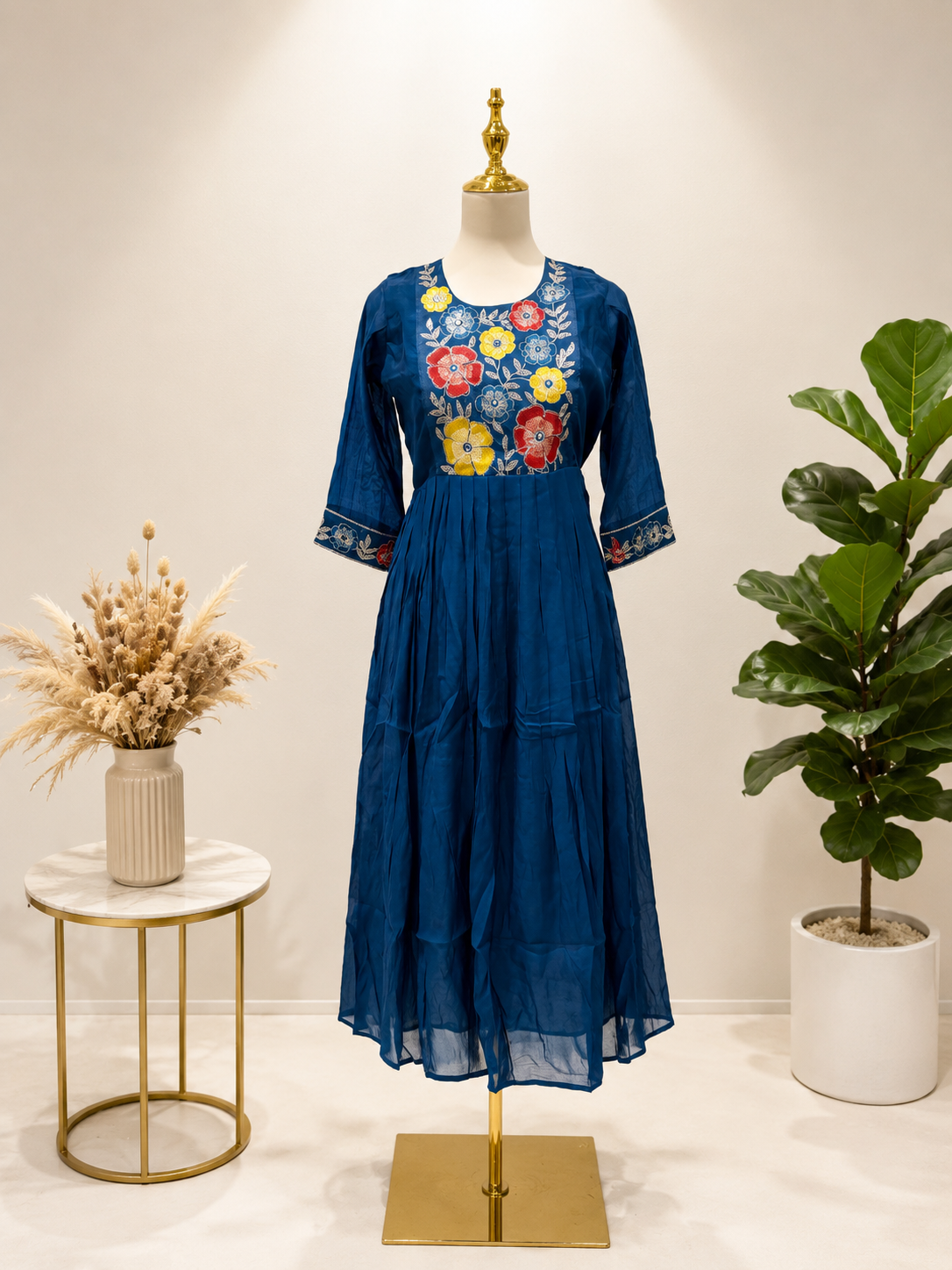 Sapphire Blue chanderi frock( Runs Small, Review size guide)