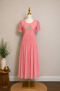 Blush Pink Muslin embroidered Frock
