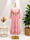 Baby pink Rayon 3 tiered Frock