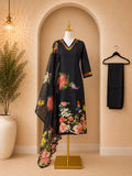 Dhabu cotton Black Floral Printed kurta set with printed Dupatta