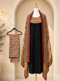 Red and Black  3 Piece Suit with Kalamkari Dupatta
