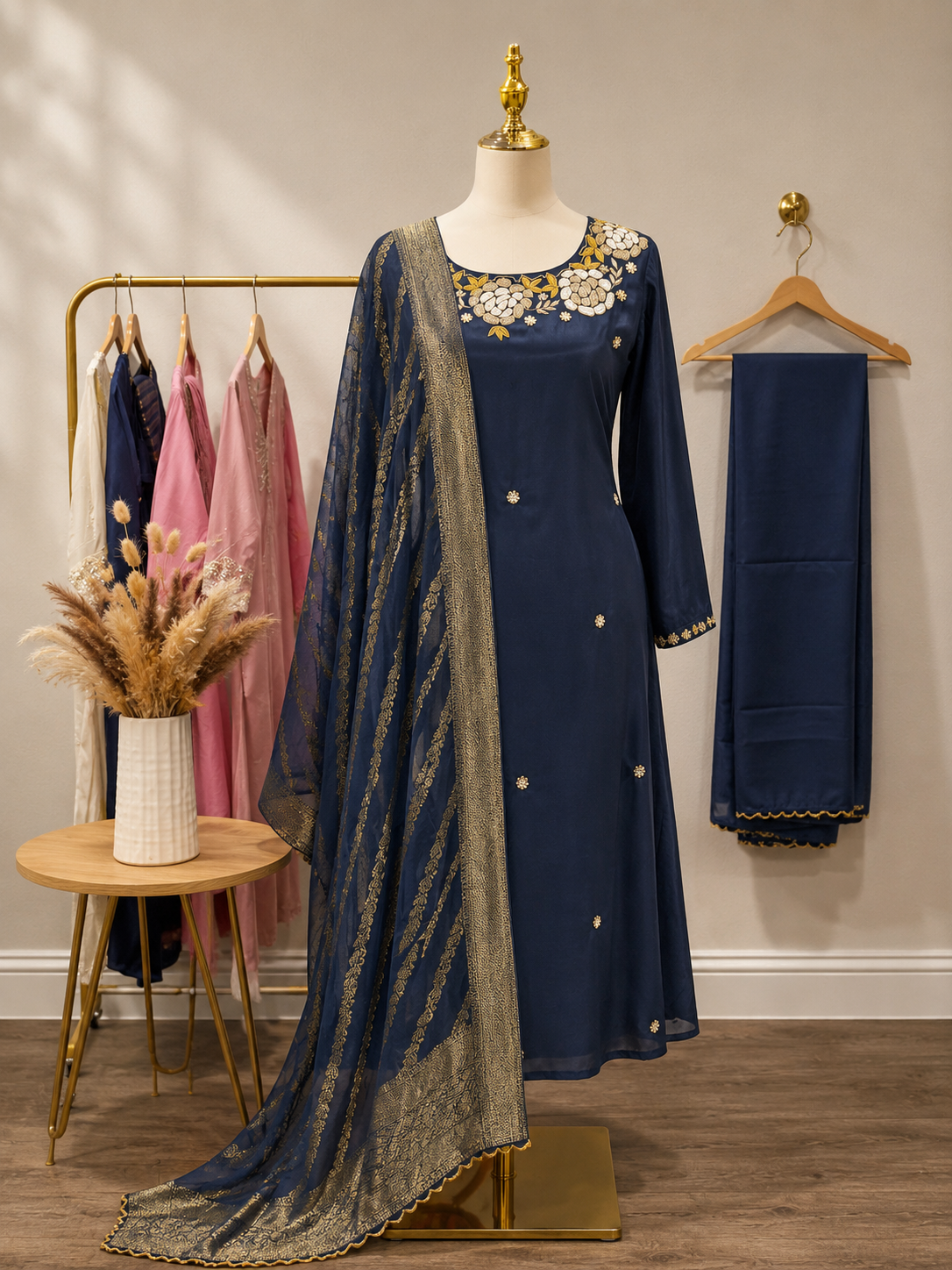 Midnight Blue Russian silk with Banarasi Dupatta 3 piece suit