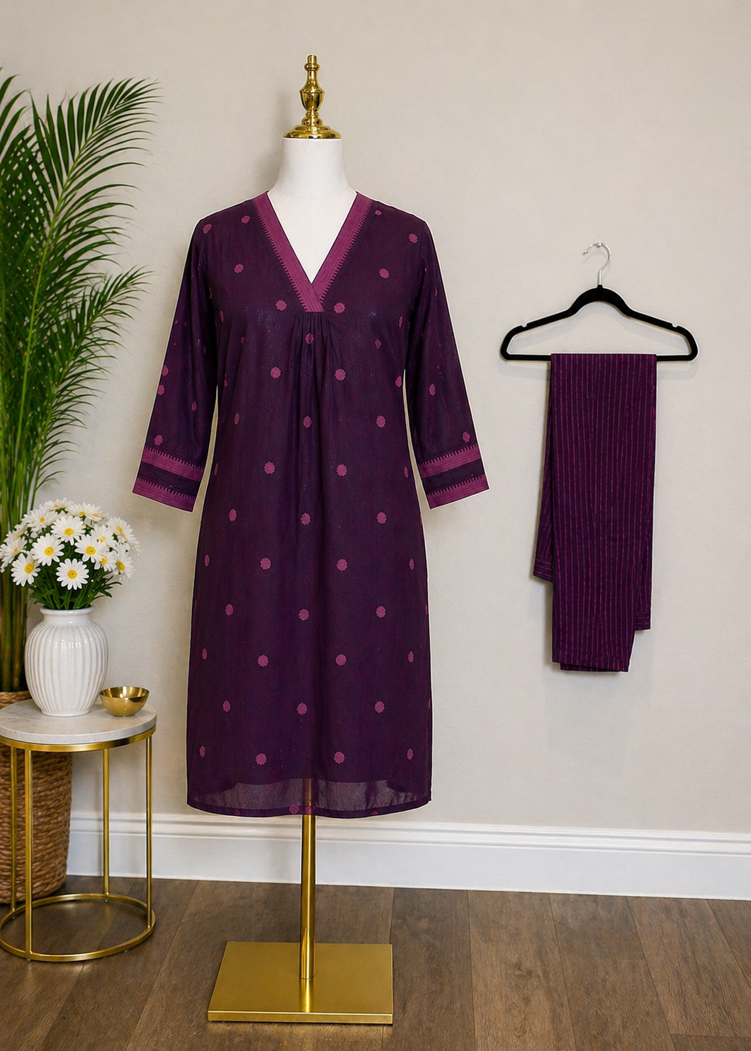 Purple Jamdhani coord set