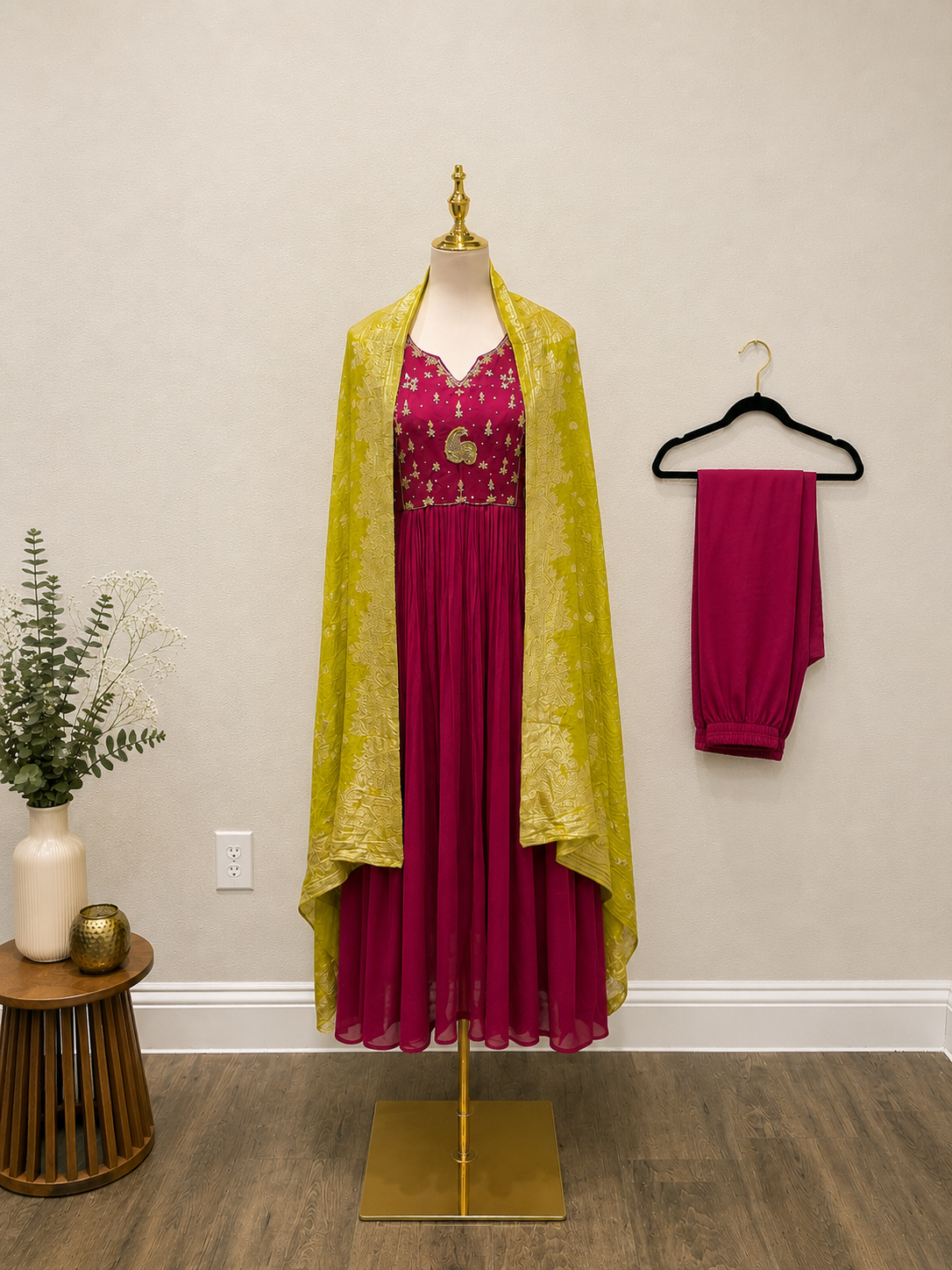 Magenta & Lime georgette Festive Anarkali Set With elegant Dupatta