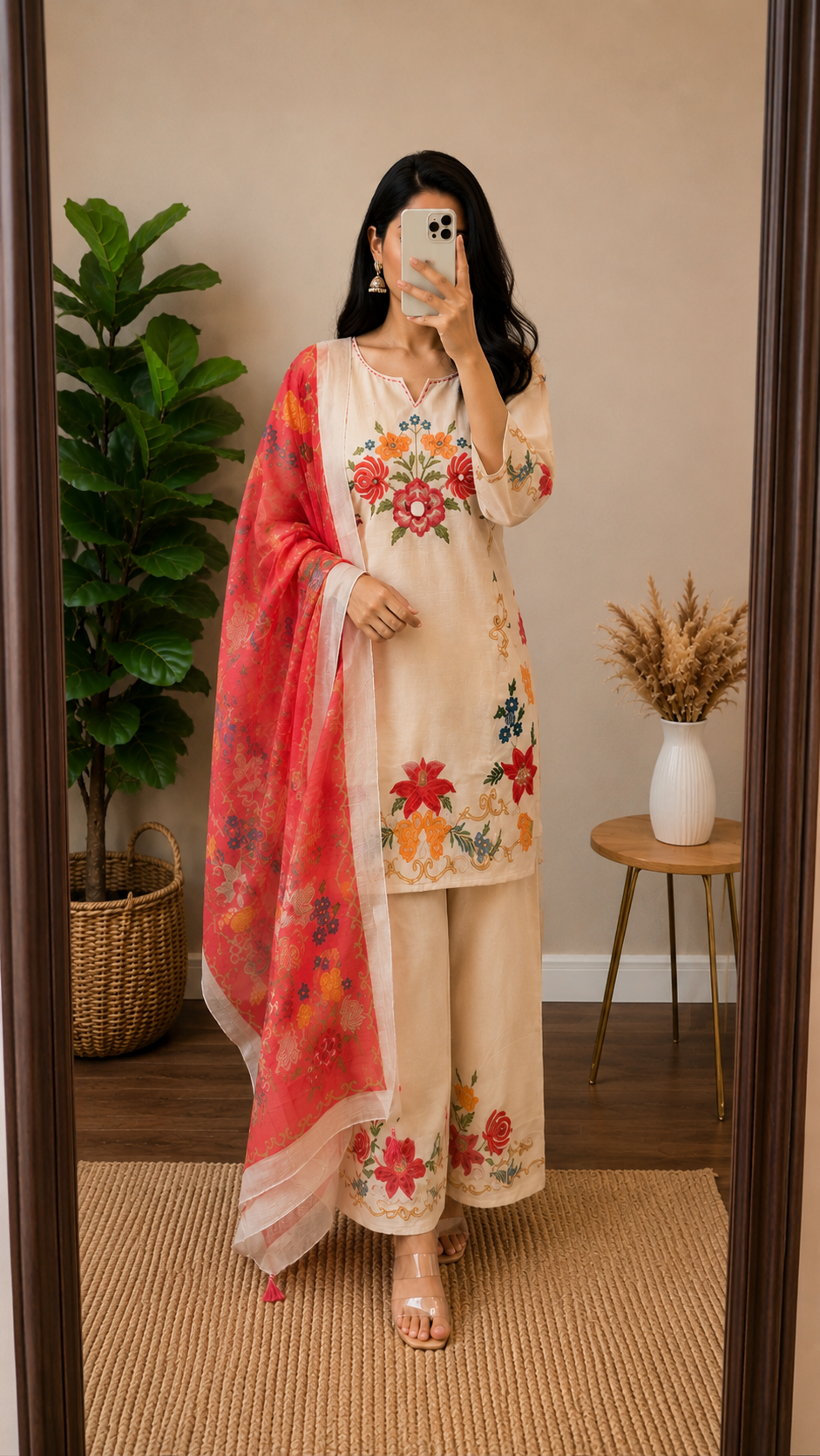 Pastel Floral Cotton Kurta Palazzo Set