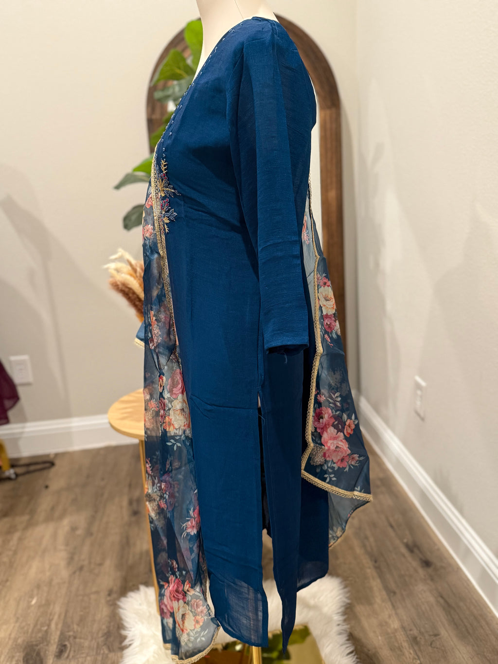 Blue Georgette 3 piece suit with rich organza Dupatta