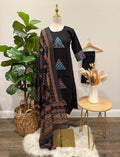 Black Heritage Print Straight Kurta Set with Ajrakh-Inspired Dupatta