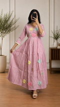 Blush Pink Floral Embroidered Chinnon Anarkali Frock