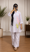 Pastel Lavender Mul Chanderi Leaf  Embroidered Co-Ord Set