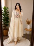 Royal Cream Floral Embroidered Three-Piece Suit Set ✨