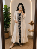Classic Cream Open-Front Maxi with Printed Inner