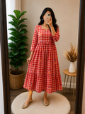 Coral Blossom Checks Tiered Frock 🌸