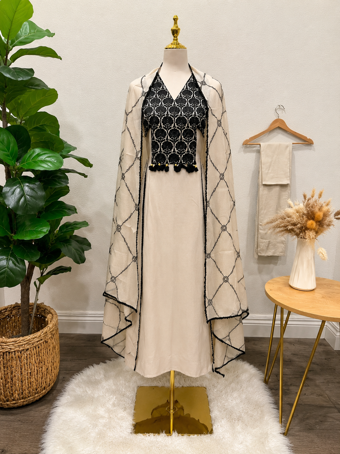 Graceful Ivory Cotton Suit Set with Geometric Dupatta