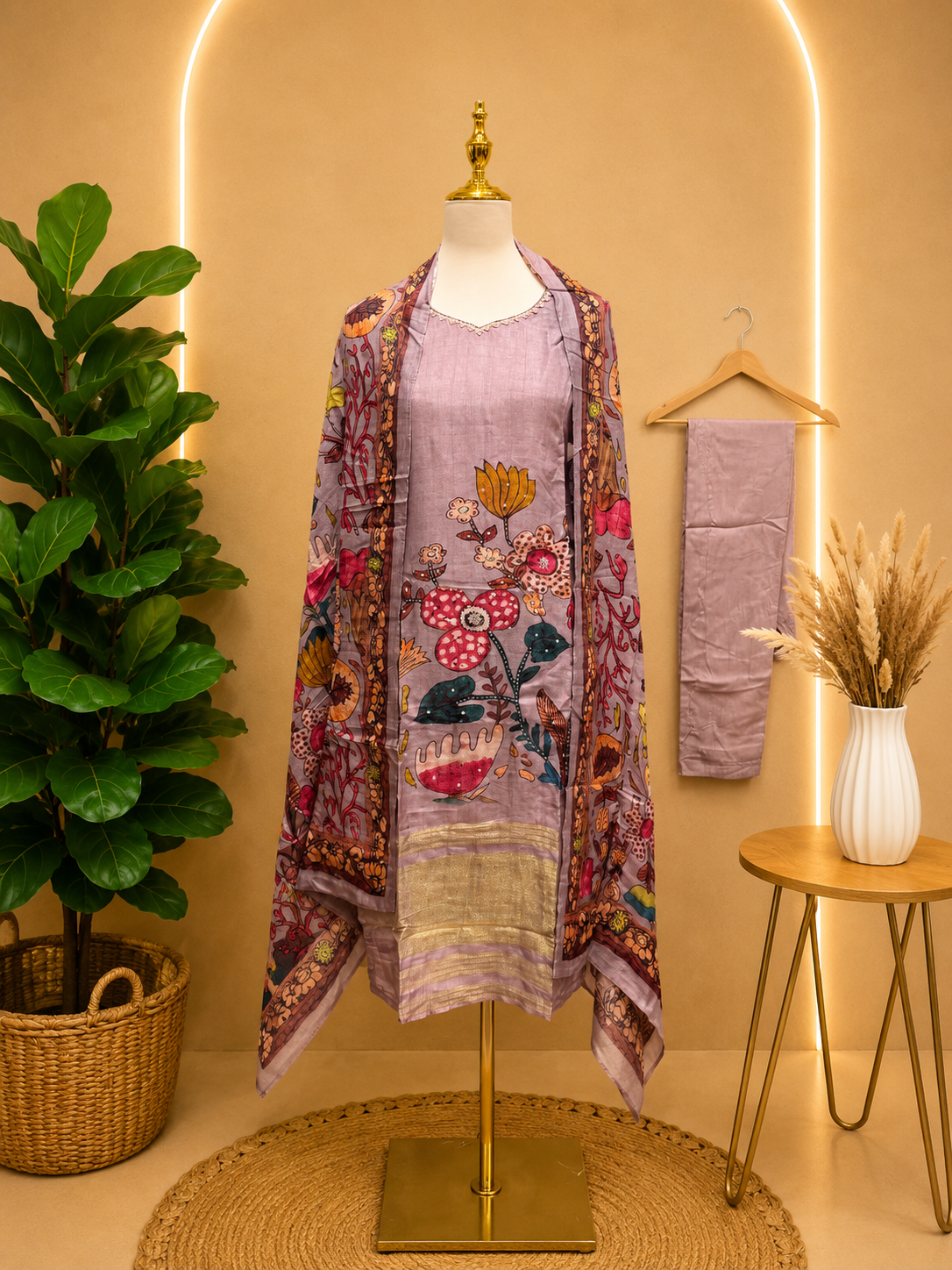 Lavender Bloom Printed Chanderi Kurta Set