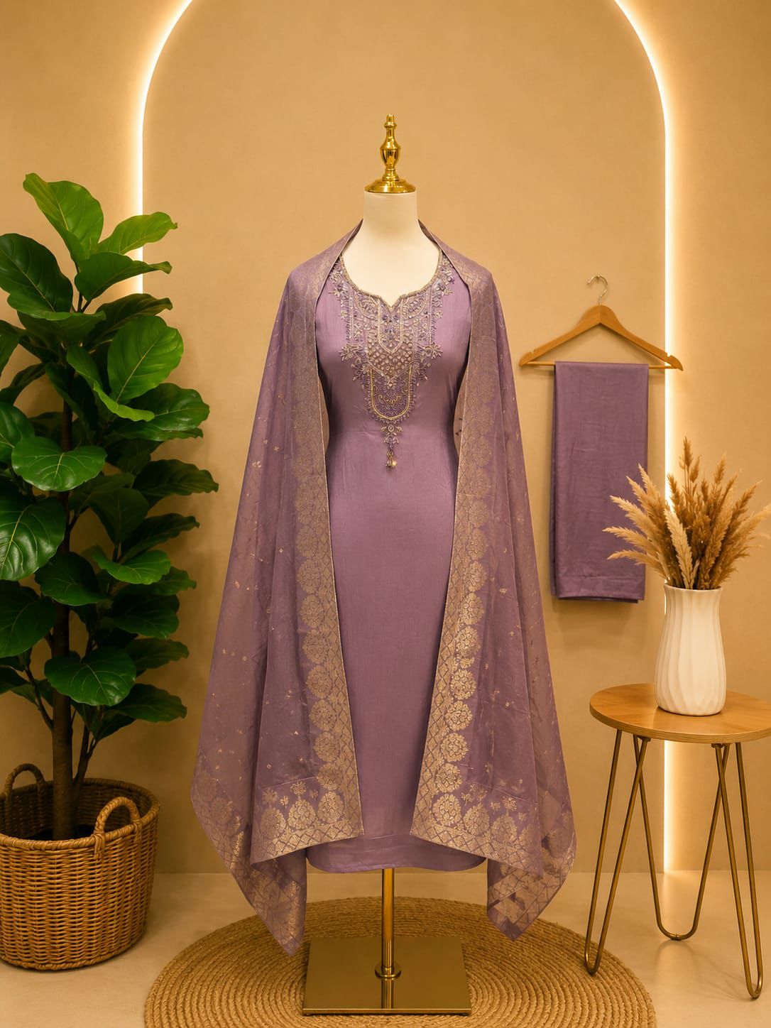 Royal Lavender Embroidered Silk Suit Set with Banarasi Dupatta 💜✨