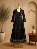 Classic Black Ethnic Motif Cotton Frock Dress