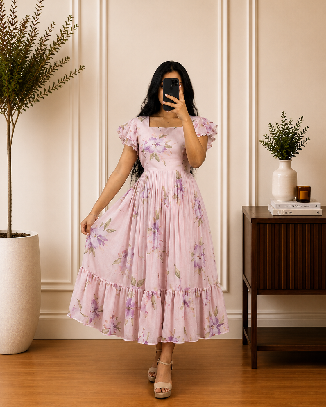 Boutique stitched Pastel Pink Floral Printed Georgette frocks