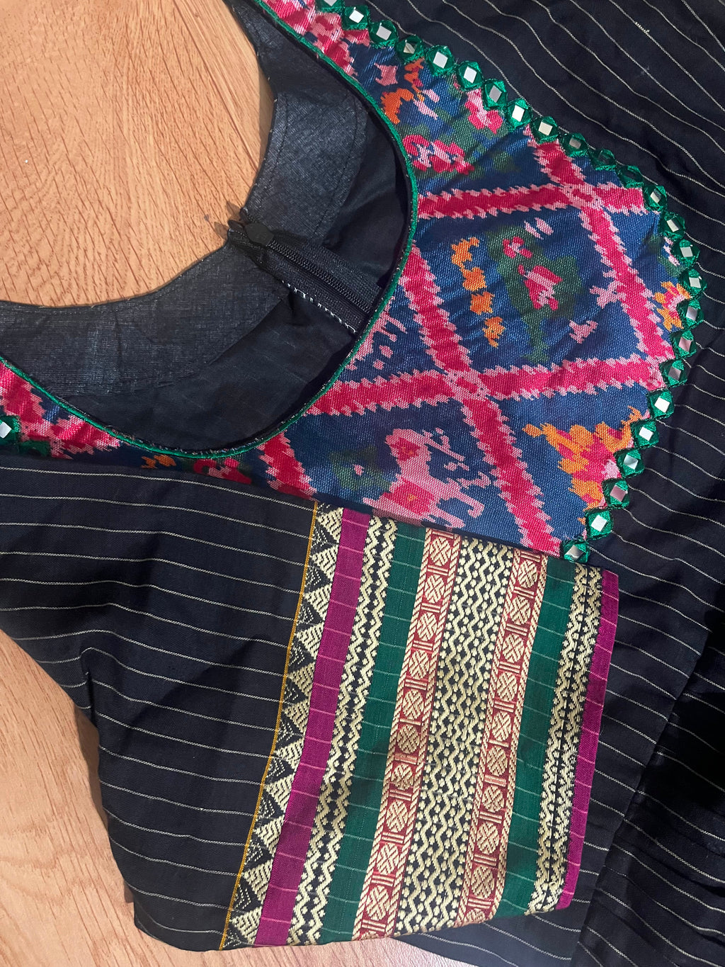 Black Cotton Frock with Printed Yoke & Border Detail