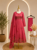 ✨ Rani Pink Floral Embroidered Chinnon Suit Set with Dupatta ✨🌸