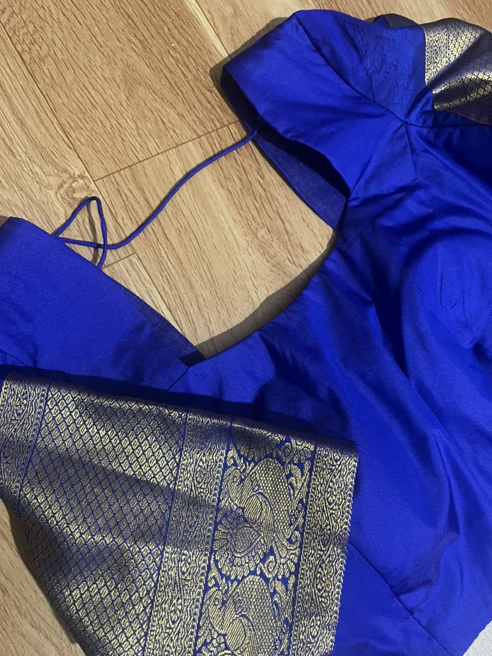 Gadwal Royal Blue & Nude Beige Half Saree with Stitched Blouse