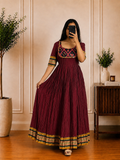 Maroon Cotton Frock with Printed Yoke & Border Detail